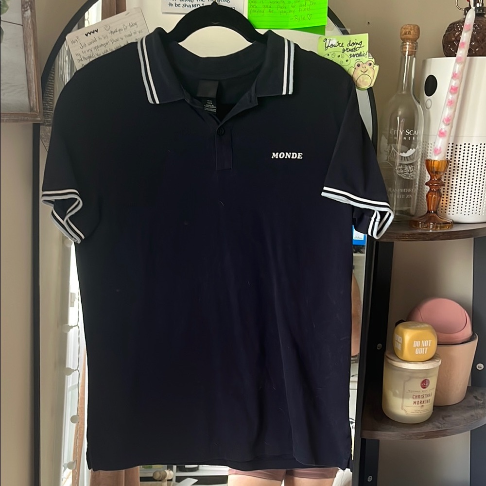 H&M White and Blue Polo Shirt Classic Design